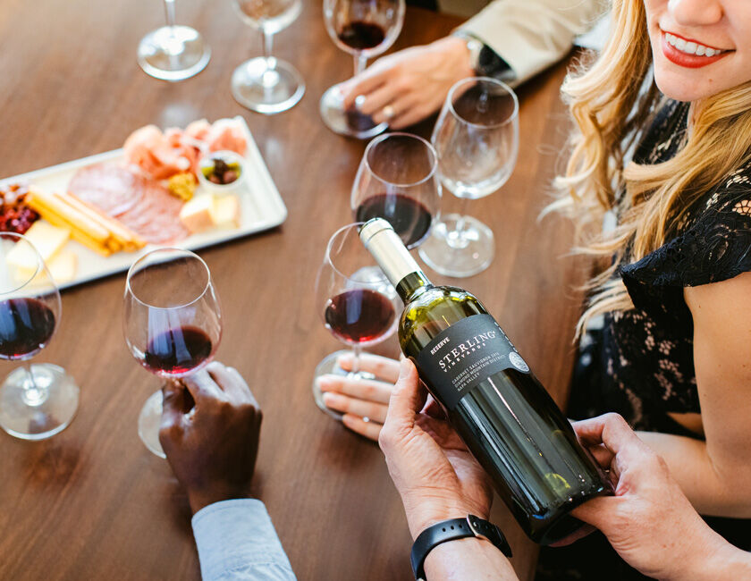 A seated wine tasting with cheese and charcuterie at Sterling Vineyards