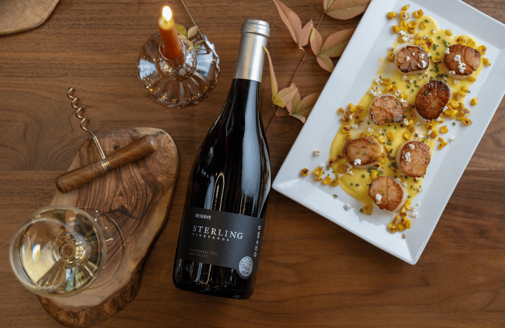 Hakkaido Scallops with Yellow Corn Pudding and Reserve Chardonnay