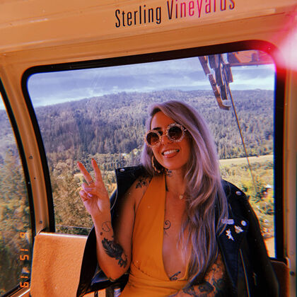 Woman on Aerial Tram up to Sterling Vineyards