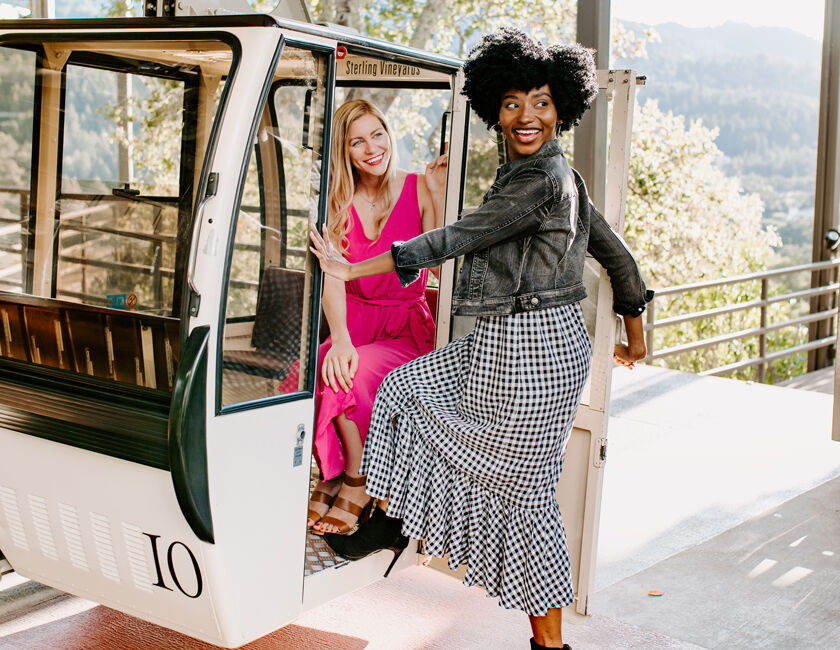Photograph of Friends Boarding Sterling Vineyards Aerial Tram