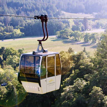 Aerial Tram Heading from Napa Valley Floor Up to Sterling Winery