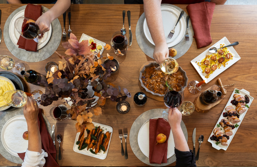 Family gathering around the table