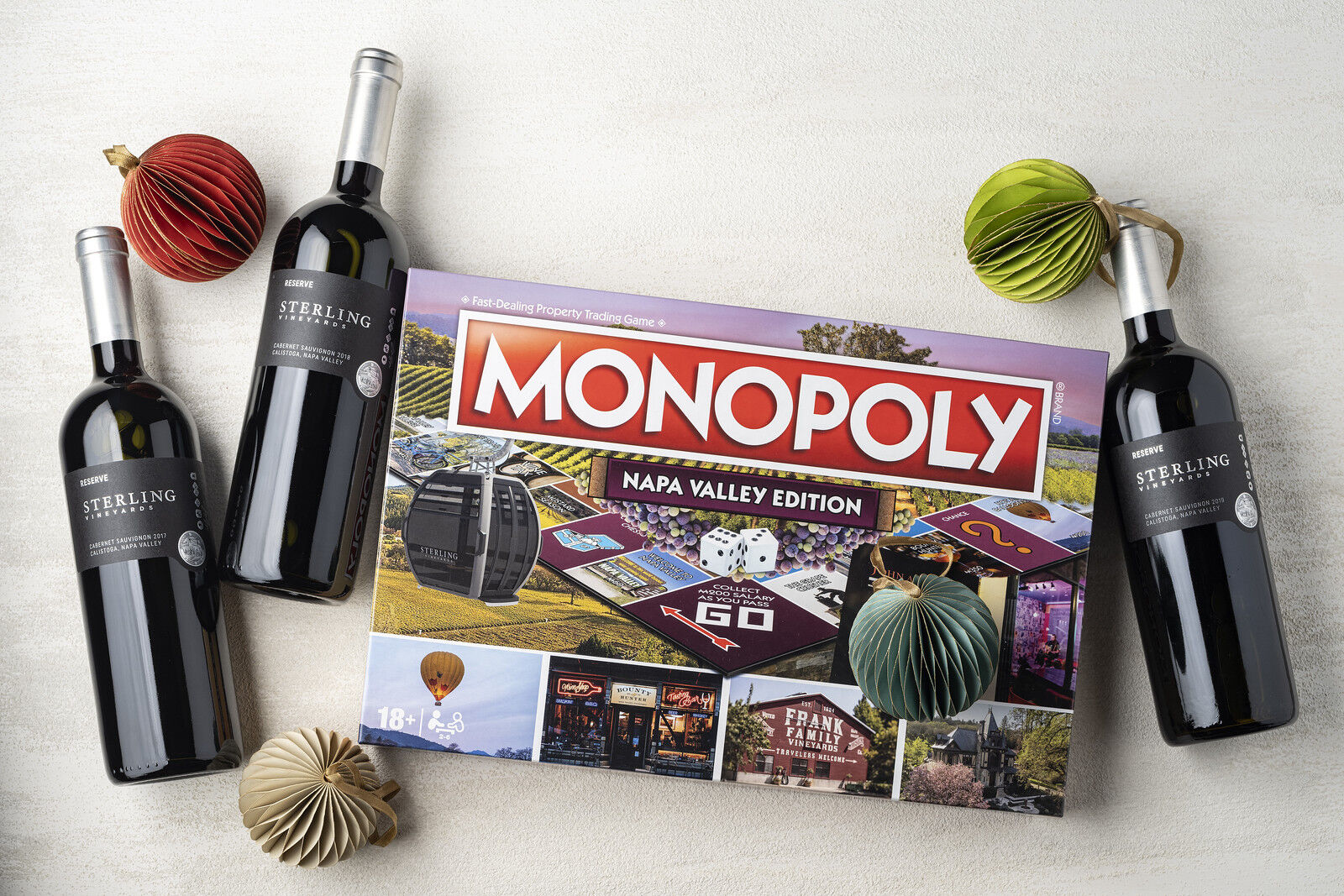 3 bottles of Calistoga Cabernet plus Monopoly