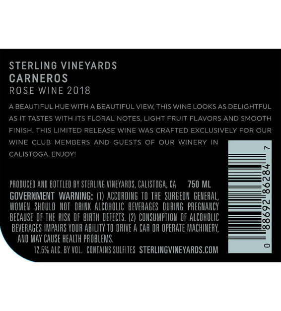 2019 Sterling Vineyards Rosé of Syrah Back Label
