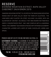 2015 Sterling Vineyards Diamond Mountain District Napa Valley Cabernet Sauvignon Back Label, image 2